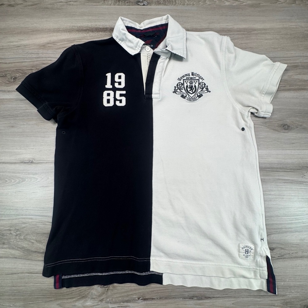 Tommy Hilfiger Shirt Mens L Slim Fit Colorblock Rugby Polo Crew 1985 Crest